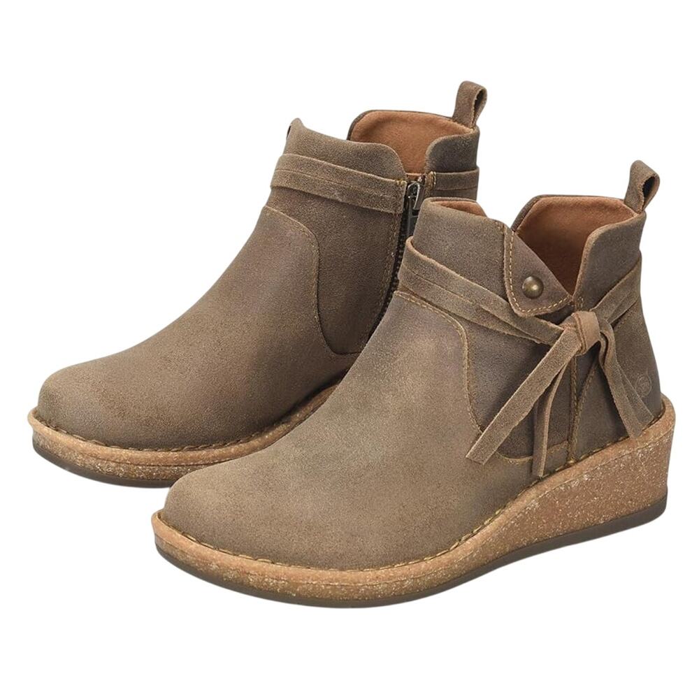 Born Taupe Suede Wedge Ankle Boots Size 11